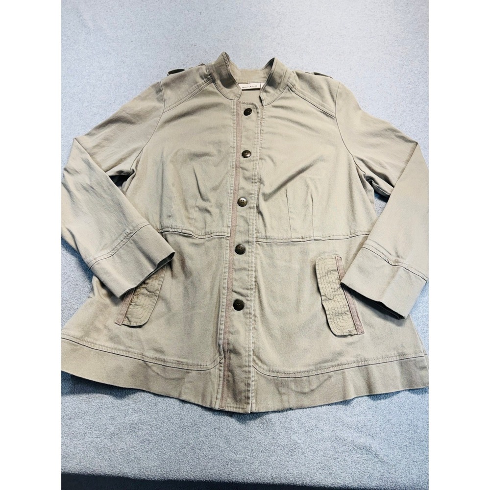 DKNY Jeans Utility Jacket‎ Womens 20 Khaki Tan Button Front Military Safari Coat